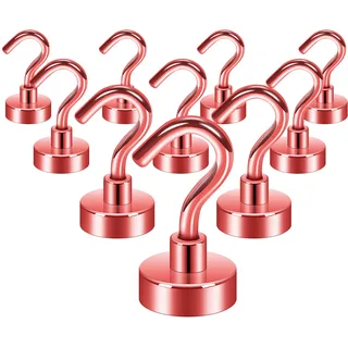 Neosmuk Magnethaken,10 kg robuste Erdmagnete mit Haken, extra starker Kreuzfahrt-Haken zum Aufhängen, magnetischer Aufhänger für Kabinen, Grill (Rot, 10 Stück)