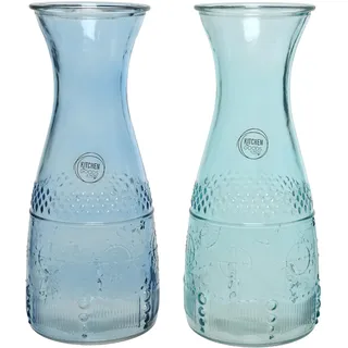 Kaemingk Weinkaraffe Wasserkaraffe 1l blau 1 Stück sortiert - Dekanter für Wein - Saftkaraffe mit Relief - Glaskrug Glaskaraffe - Karaffe Wasser, Saft, Limonade - Wasserkrug Wasserkanne Tischdeko