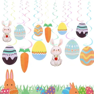 Hianjoo Ostern Spiralen Deko, Osterei Hase Karotte Wirbel, Hängende Wirbel Decke Deko, Ostern Hängedeko Spiral, Ostern Dekorationen Luftschlangen für Ostern Party Supplies