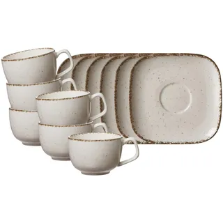 Ritzenhoff & Breker Casa Kaffee-Set 12-teilig, Kaffeetassen (200 ml) mit Untertassen (13 cm) für 6 Personen, Charmanter Vintage-Look mit Unikat-Charakter, Porzellan, Beige