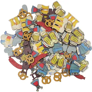 BEELUKY Oktoberfest Deko 100 Stück Edelweiss Bier Dirndl Brezel Streudeko Oktoberfest Holz,Konfetti Bayern Streuteile,Bierkrug, Breze,Herz,Dirndl,Lederhose für Bayrische Oktoberfest Party