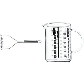 WMF Profi Plus Kartoffelstampfer 29 cm, Cromargan Edelstahl teilmattiert, spülmaschinengeeignet & Gourmet Glas Messbecher 1l, hitzebeständiges Glas, Skalierung für Liter, Milliliter, Tassen und Gramm