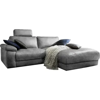 KAWOLA Sofa LOLA Ecksofa Leder grau mit motorischer Relaxfunktion Recamiere rechts - Grau