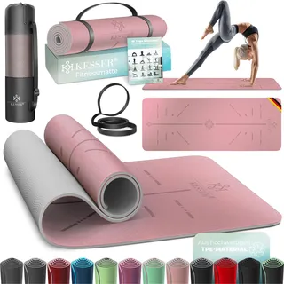 KESSER® Gymnastikmatte mit Tragegurt rutschfest TPE Yogamatte Gepolstert & rutschfest Fitnessmatte , 183 x 61 Trainingsmatte für Fitness Sportmatte, Pilates & Gymnastik Workout extradick - Rosa