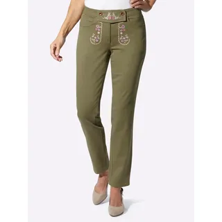 Trachtenjeans CLASSIC BASICS, Damen, Gr. 46, Normalgrößen, grün (oliv), 98% Baumwolle, 2% Elasthan, geblümt, gemustert, mehrfarbig, lang, Jeans Trachtenjeans