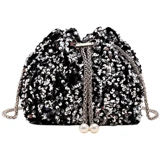 LAOYEFACAI Damen Clutch Glitzer Strass Handtasche Eimerbag Umhängetasche Elegante Abendtasche Schultertasche Für Hochzeit Party Bankett Feiertage Brauttasche (Silver)