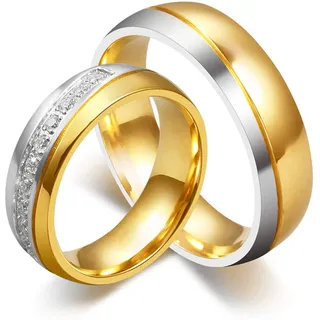 ANAZOZ Edelstahlringe Partnerring, Ringe Breit Schmuck Damen Größe 60 (19.1) Eheringe Vergoldet 18k mit Zirkonia