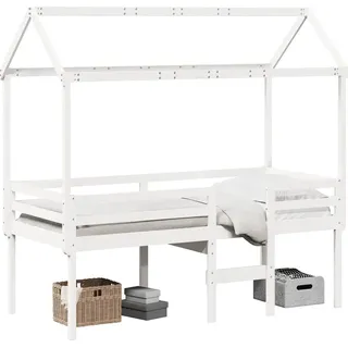 vidaXL Hochbett mit Dach Weiß 90x190 cm Massivholz Kiefer - Weiß