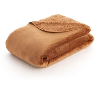 Belum Sofadecke, 150 x 200 cm, extra-weich, wendbar, doppelt strukturiert, einseitig, Sedaline und andere Sherpa, Sofadecke, Farbe: Orange, Bettdecke, Reisedecke, Decke für jede Verwendung