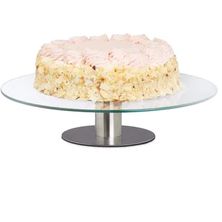 Relaxdays Tortenplatte drehbar, Standfuß, Kuchenplatte zum Dekorieren, Torten Drehteller für Kuchen, Ø 30cm, transparent, 1 Stück