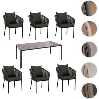 Gartengarnitur HWC-N41, Tisch+6xStuhl, wetterfest Alu 180x80cm, Seilgeflecht Rope ~ anthrazit, Kisse
