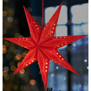 BRUBAKER 3D Weihnachtsstern zum Aufhängen - Fenster Papierstern mit E14 Fassung - 60 cm Deko Muster Adventsstern, Rot - Rot