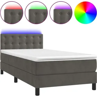 vidaXL Boxspringbett mit Matratze & LED Dunkelgrau 90x200 cm Samt