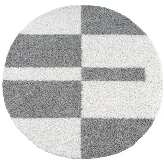 Hochflorteppich , Weiß, Hellgrau , Textil , Streifen , rund , für Fußbodenheizung geeignet, schmutzabweisend, für Hausstauballergiker geeignet, pflegeleicht , Teppiche und Böden, Teppiche, Runde Teppiche