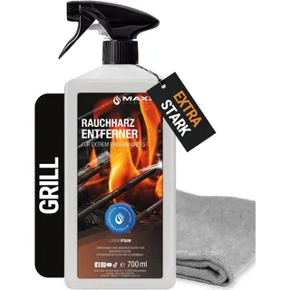 MAXXI CLEAN | Grillreiniger & Rauchharzentferner - das Original | 1x 700 ml in Sprühflasche extra stark [+] mit Tuch | Backofen- und Grillreiniger Konzentrat für Gasgrill, Edelstahl, Gusseisen