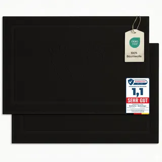 Komfortec Badvorleger Set 2 Teilig, Frottee Duschvorleger, Waschbar Duschmatte & Badteppich, 800 g/m2 &100% Baumwolle, Saugfähig & Schnelltrocknend, 50 x 80 cm, Schwarz