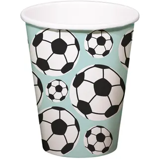 Folat 27567 Fußball Blau Grün Becher - Fantastic Football - 250 ml - 8 Stück - Fussball Geburtstagsdeko für Kinder Junge und Mädchen Party Dekoration