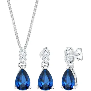 Elli PREMIUM - Kette Ohrhänger Syn. Saphir Zirkonia 925 Silber Schmuck-Set Damen