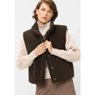 Fellimitatweste FUCHS SCHMITT "Webpelzweste", Damen, Gr. 46, braun (schwarzbraun), Web, Obermaterial: 100% Polyester, unifarben, regular fit normal, hoch geschlossener Ausschnitt, Westen Fellimitatweste, Stehkragen, Regular Fit, verdeckte Knopfleiste