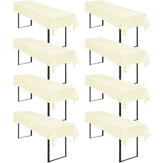 8 Stück Biertisch Tischdecke Beige, Biertisch Cover Universell für 50 cm und 70 cm Biertisch, Waschbar Polyester Rechteckige Tischdecke für Partys im Freien, Bankette (250 x 100 cm)