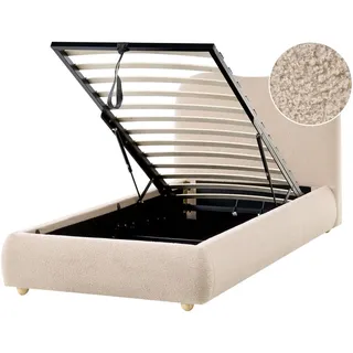 Beliani Bett mit Stauraum 90/200 cm Beige Blagnac , Textil , 90x200 cm , Schlafzimmer, Betten