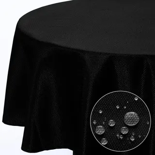 Softalker Schwarz Tischdecke Rund 160 cm Abwaschbar Jacquard-Geometrischem Tischdecken Wasserabweisend Tischtuch Fleckschutz Tischdecke Table Cloth für Outside Garten Party Geburtstag Camping