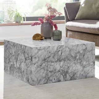 FineBuy Couchtisch MONOBLOC 60x30x60 cm Hochglanz mit Marmor Optik Weiß Design Wohnzimmertisch Cube Quadratisch Lounge Beistelltisch Würfel Form - Weiß