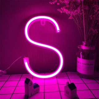 LED Rosa S Neon Buchstabe Licht LED-Buchstabe 26 Alphabet Nachtlampe A-Z Neon Brief Zeichen Wanddekor Lichter Batterie und USB operiert für Bar Wall Home Geburtstag Weihnachten Festival Hochzeitsfest