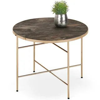 Halmar Runden Konferenztisch mit Glas Isabella - schwarzer Marmor / Sekt - Beige