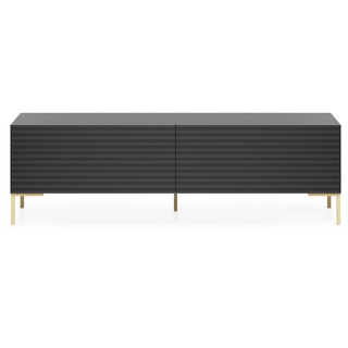 Selsey TV Schrank Board Sideboard Fernsehtisch Fernsehschrank 140 cm Goldene Beine Schwarz Lammelo