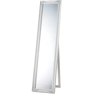Baroni Home Montemaggi Bodenspiegel mit Verstellbarer Neigung, rechteckiger Spiegel mit weißem Holzrahmen im Shabby-Stil, Spiegel für Schlafzimmer und Wohnzimmer, 50x160 cm