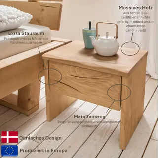 Home affaire Nachtkonsole »Ultima Balkenbett Doppelbett, Füße mit Kufenform« Massivholz, Skandinavisches Design, Robust, stabil, FSC zertifiziert, braun