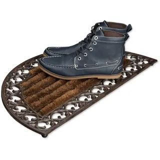 Relaxdays Fussabtreter Dunkelbraun Bronze Gusseisen mit Bürsten wetterfest , Braun , Metall, Textil , 72x39 cm , Teppiche und Böden, Schmutzfangmatten, Fußmatten