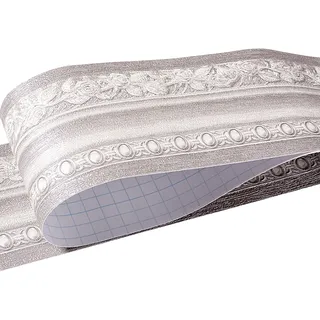 HBOS Selbstklebende Bordüre Wandtattoo 3D PVC Retro Europäischer Stil Wasserdichte Entfernbare Tapeten Aufkleber Dekoration für Wohnzimmer Badezimmer Küche Fliesen Grau