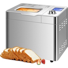 COOCHEER Brotbackautomat mit Kapazität bis zu 900 g, intelligente und automatische Programme, 3 Brotgrößen, 550 W, 36 x 22 x 30 cm, silber