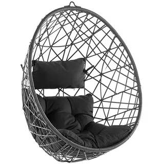 Beliani Hängesessel PE Rattan schwarz 94 cm Alatri , Schwarz , Kunststoff , 94x108x96 cm , Gartenmöbel, Gartenschaukeln, Hängesessel