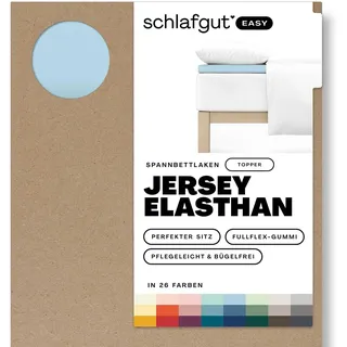 schlafgut Easy Topper Spannbettlaken 180x200 cm Jersey, Blue Light | Bettlaken, Spannbetttuch 200x200, 200x220 cm, Blau, Topper, bis 10 cm Steg, Baumwolle Elasthan, OEKO-TEX