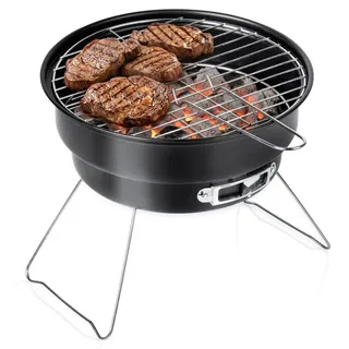 Vilde | Rund Grill Klappbar - 28x26x22 cm - Holzkohlegrill mit Belüftung - Mini - Schwarz