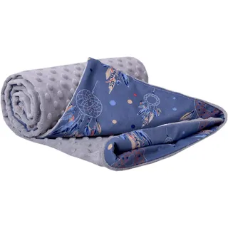 Medi Partners Krabbeldecke 100% Baumwolle 75x100cm doppelseitig multifunktional Minky Kuscheldecke für Kinderwagen weich flauschig (Traumfänger mit grauen Minky)