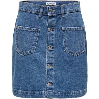 ONLY Damen Mini Jeans Rock ONLAmazing kurzer Damenrock sichtbare Knopfleiste 15349035 Medium Blue Denim XL