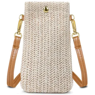 Aucuu Handytasche Zum Umhängen Damen, Strohtasche Klein Strandtasche Mit Schnalle, Crossbody Strand Tasche für Reisen, Urlaub, Strand