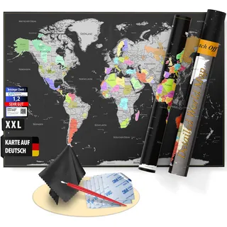 FlYHIGH XXL Weltkarte zum Rubbeln auf Deutsch I 80x57cm I Poster zum aufkratzern I Scratch off Map I Landkarte zum Rubbeln I Karte zum Freirubbeln I Rubbelweltkarte I Welt-Karte zum Freikratzen