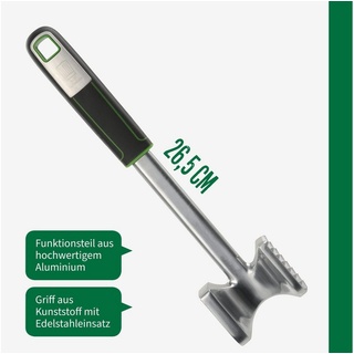 Fackelmann Fleischklopfer Premium – Für perfekt geklopfte Schnitzel & Co – Doppelseitig: Flach zum Plattieren & Rau zum Aufrauen – Aluminium, Länge: 26,5 cm