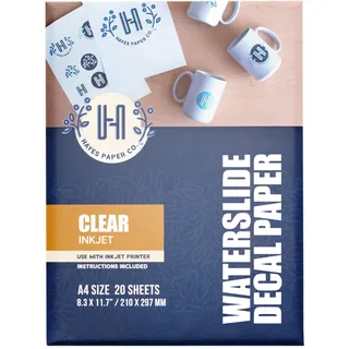 hayes paper co. Hayes Paper, Wasserschiebefolie, Aufkleberpapier, TINTENSTRAHL TRANSPARENT, 20 Seiten Erstklassiges Waterslide Wassertransferpapier, Durchsichtig, Bedruckbare Decalfolie, Klebefolie, A4-Größe