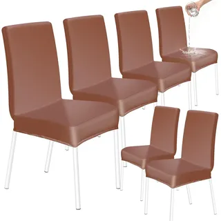 HOZKUY Kratzfeste Stuhlhussen 6er Set, Elastische Wasserfeste Stuhlbezüge Abnehmbar Waschbar, Universal Hussen Schutz für Hochlehner, Schwingstuhl, Küche, Restaurant, Bankett, Hochzeit, Hotel, Braun