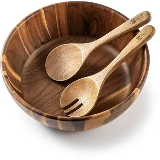 JF JAMES.F Salatschüssel Holz Große Set 3-teilig, inkl Salatbesteck,Obstschale, Geschirr,Obstkorb, Holzschale, Bowl Deko Schalen aus Akazienholz vielseitige Servierschale Schüsseln Set