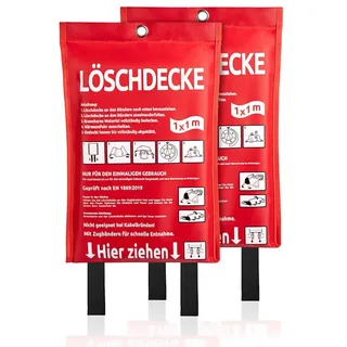 BigDean 2x Löschdecke Küche, für Fettbrand sofort einsetzbare XL Feuerlöschdecke DIN EN 1869:2019 – Feuerdecke auch für Grill, Auto geeignet
