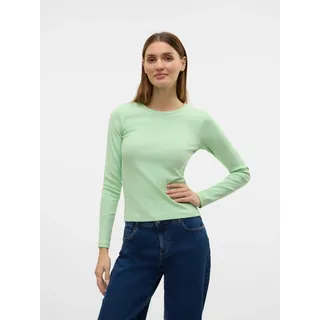 Langarmshirt VERO MODA "VMCHLOE LS SHORT TOP JRS NOOS", Damen, Gr. M, grün (pastel grün), Feinripp, Obermaterial: 95% Baumwolle, 5% Elasthan, unifarben, slim fit normal, Rundhals, Shirts Langarmshirt, Baumwollmischung