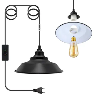 Hängelampe mit Stecker, Lampenfassung E27 mit 450CM Kabel und Schwarz Metall Lampenschirm, Vintage Pendelleuchte mit Stecker Schalter, Lampenkabel mit Fassung, Hängeleuchte Steckdose für Ländliche