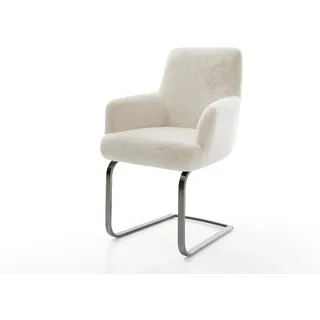 Freischwinger Heira-Flex mit Armlehnen Plüsch Creme-Weiß Freischwinger flach Graphit Taschenfederkern